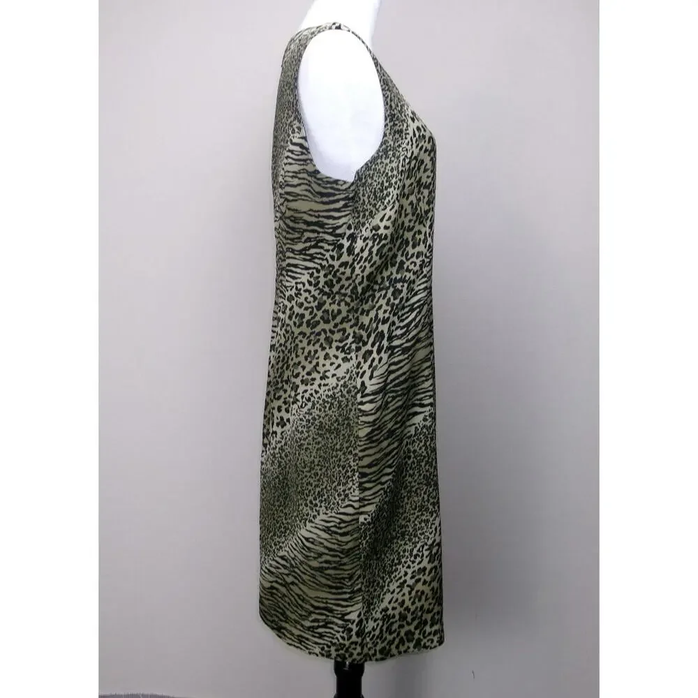 Sheath Dress Animal Print Sz‎ 14 Sleeveless Zip Up Back Lined Y2K Made In USA